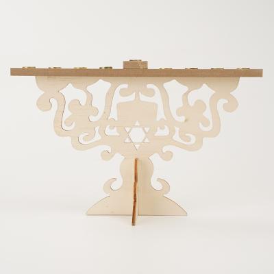 China Eco-Friendly Recycle Judaism Handmade Wooden Menorah Hanukkah Children's Crafts Decoration Hanukkah Wooden Candlestick for sale