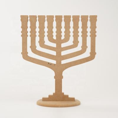 China Eco-Friendly Recycle Judaism Creative Wooden Menorah Crafts Fashion Decoration Hanukkah Wooden Candlestick for sale