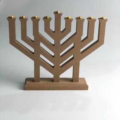 China Eco-Friendly Recycle Handmade Hanukkah Wooden Judaism Menorah Children's Crafts DIY Decoration Wooden Hanukkah Candlestick for sale