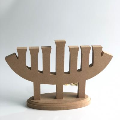 China Eco-Friendly Recycle Custom Hanukkah Wooden Judaism Menorah Crafts Decoration Hanukkah Wood Candlestick for sale