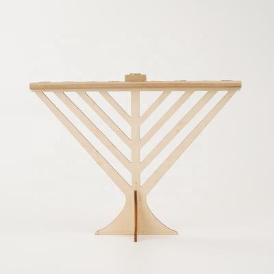 China Eco-Friendly Recycle Quality Cheap Israeli Wood Hanukkah Candlestick DIY Custom Wood Shapes For Crafts for sale