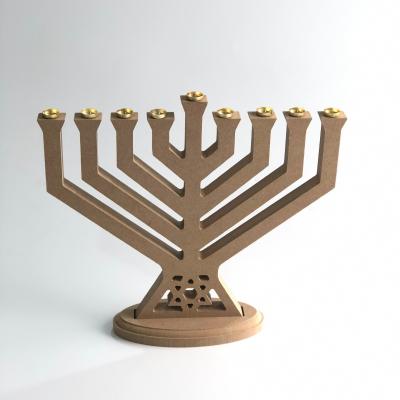 China Eco-Friendly Recycle Creative High Quality Fun Making DIY Wooden Crafts Custom Cheap Wooden Decoration Judaism Hanukkah Candlestick for sale