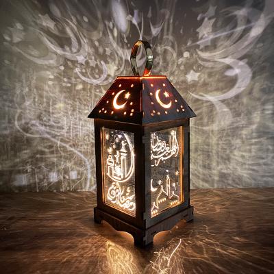 China Wooden Lanterns Fashion Ramadan Wooden Muslim Party Decoration Eid Mubarak Night Light for sale