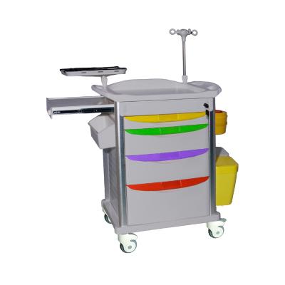 China Modern Medical 4-Drawer Crash Cart ABS Cart for sale