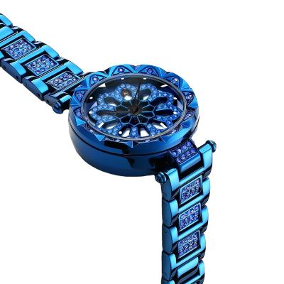 China Retro Design Auto Date Rotate Run Ladies Watch Gold Luxury Blue Diamond Fashion Women Quartz Wristwatches Female Sister Watch for sale