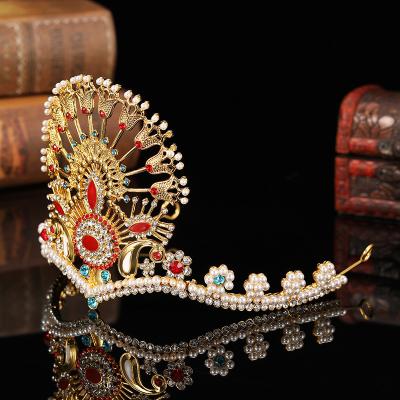 China Fashionable national imitation Rhinestone pearl crown hair accessories Crystal Arab Bride Crown Luxury style wedding dress for sale