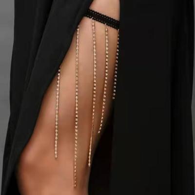 China European and American trend elastic body jewelry sexy Bohemian long chain pearl tassel rhinestone spider chain leg chain for sale