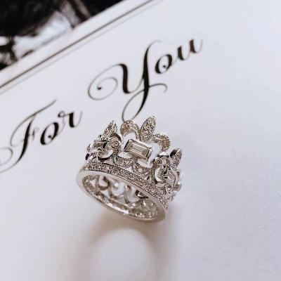 China TRENDY Crown Diamond Rings for Women Wedding Engagement Ring Fine Jewelry Copper Plated Silver Girl Gift for sale