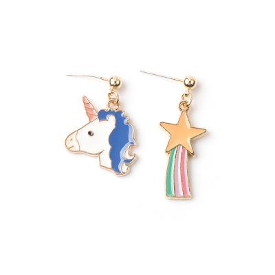 China Fangyuan 925 Silver Asymmetrical Stud Earrings Unicorn Rocket Astronaut Rainbow Likeness Ear Accessory Stud for sale