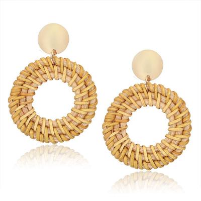 China TRENDY Retro Ethnic Style Wooden Vine Geometric Hand - Woven Earrings Africa Beach Border Style Exaggerated Rattan Earrings for sale