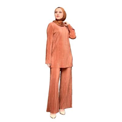 China Latest Dubai Designs Breathable Muslim 2 Piece Pants Set For Women Long Sleeves Luxury Islamic Clothing In Cotton for sale