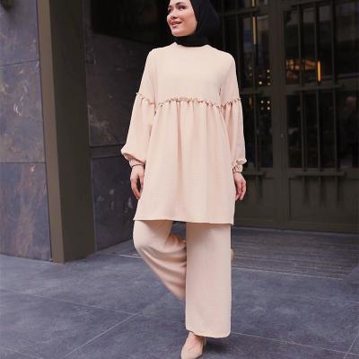 China Breathable Elegant Solid Color Hijba Clothes Suits For Turkish Women Simple Design Pantsuit With Long Sheath Islamic Clothing Ladies for sale