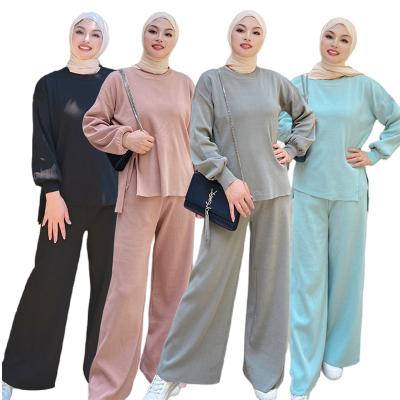 China Breathable 2 Pieces Traditional Muslim Pants Set 4 Colors For Choice Islamic Jalabiya For Dubai Women for sale