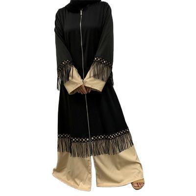 China 2022 New Design Arabic Polyester Fabric With Tassels Sleeves And Zipper Abaya Traditional Muslim Clothing Along for sale