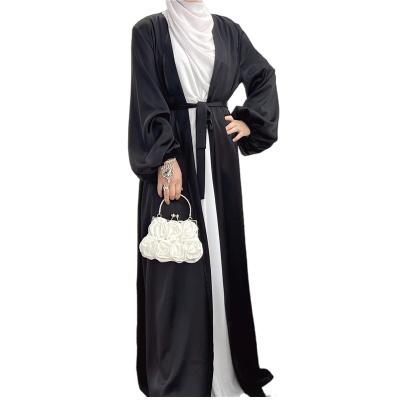 China 2023 Viable Newest Solid Abayas In Long Sleeves Comfortable Crew Neck Satin Burkha Muslim Dresses for sale