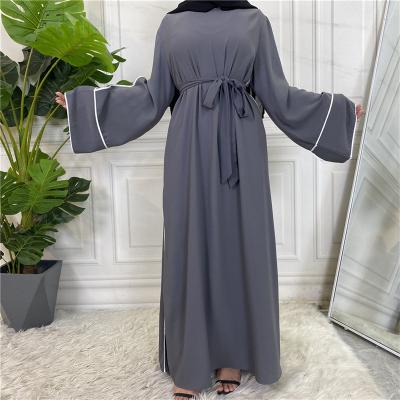 China New Nida 2022 Long Sleeve and Ling Dress for Dubai Women Fancy Middleast Kaftan Solid Color Casual Muslim Dress for sale