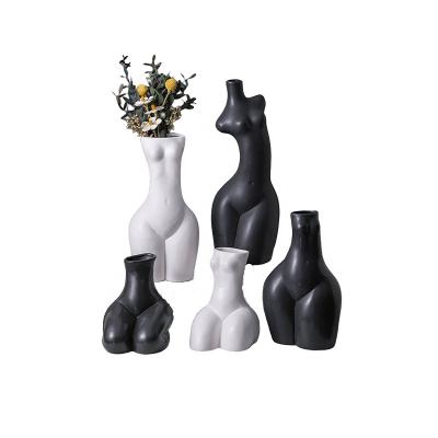 China Plant Body Art Crafts Ceramic Vase Modern Custom Black White Nordic Furniture Home Decor for sale