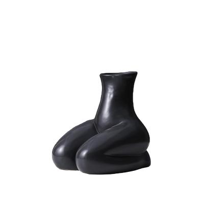 China Plant Humanoid Shape Tall Decorative Ceramic Vase Special Sexy White Black Home Garden Furniture for sale