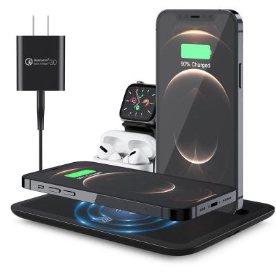 China COMPUTER Wireless Charger 4 in 1 Qi Certified Fast Charging Station with QC 3.0 Adapter Compatible for iPhone 12/11/11 Pro/X/XS/XR/Xs Max for sale