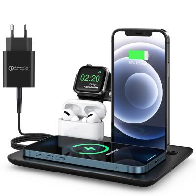 China Smart Watch Qi Phone Holder 3 in 1 Wireless Charger for iphone 12 11 pro Max Watch 15w Fast Charging Dock Phone Holder for sale