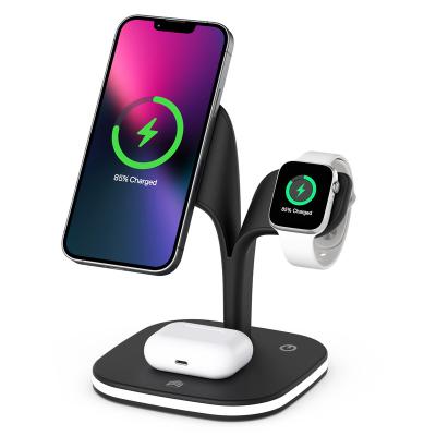 China Multifunctional Wireless Charging Magnetic 15w Charger for Apple Products for Cell Phone Qi Fast iPhone 3 in 1 Wireless Charging Station Dock with Desk Lamp for sale