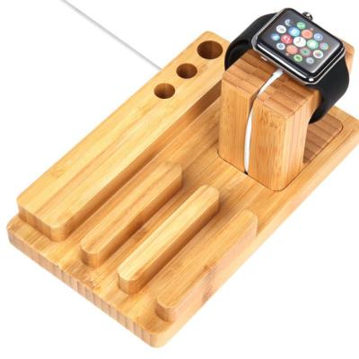 China Watching Video 3 in 1 Bamboo Stand for Apple Watch Stand for iPhone and Apple Watch 38mm 42mm for sale