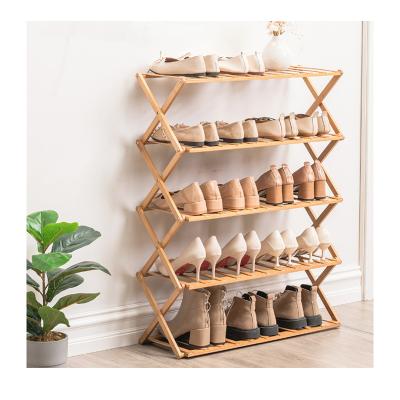 China Adjustable (Height) Customized Portable No Assembly Storage Foldable Modern Living Room Wooden Organizer Bamboo Board Shoe Racks For Home for sale