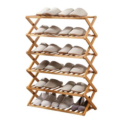 China (Size) Adjustable Eco-Friendly Multifunctional Folding Bamboo Shoe Shelf Storage Organizer for sale