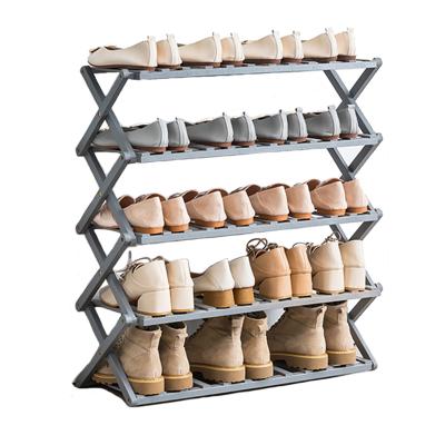 China (Size) Multiple Features Customized Adjustable Folding Indoor Racks Bamboo Salon Shoe Storage Rack for sale