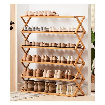 China Adjustable (Height) In Door Multi Functional Simple Economic Living Room Bamboo Folding Household Household Shoe Rack Wooden Shoe Rack for sale