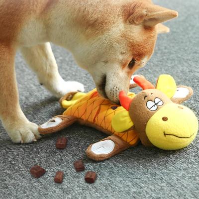 China Viable Customized Interactive Plush Chewing Dog Chew Toys Squeaky Voice Plush Hidden Food Dog Toy for sale