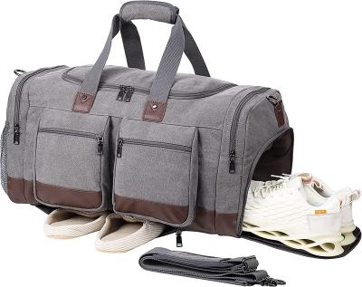 China Fashion Travel Bag with Shoe Compartment ,Weekender Overnight Bag Waterproof Canvas Large Carry On Bag for sale