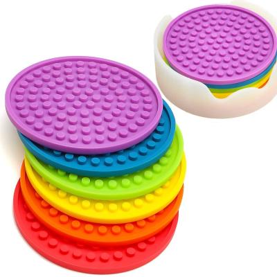 China Sustainable Slip Coasters Heat Insulation Unique Colorful Slice Silicone Drink Cup Mat For Drinks Prevent Furniture And Table Top for sale