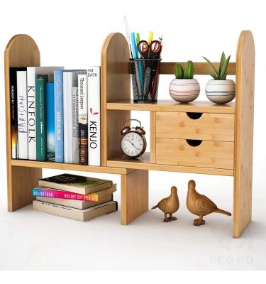 China Factory Wholesale Expandable Custom Bamboo Wooden Book Shelves Book Shelf Storage Stocked Desktop Book Rack for sale