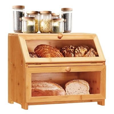 China Wholesale Viable Bamboo Bread Box With Detachable 2 Layers Silverware Basket Storage Bin For Kitchen Countertop for sale