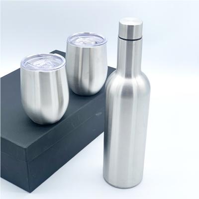 China Viable Customized Box Packing Colorful Wine Bottle Stainless Steel Vacuum Cup Set For Souvenir Gift for sale