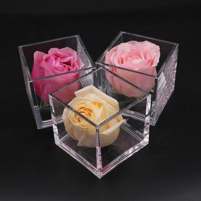 China Desktop Elegant Custom Eco-Friendly Acrylic Plastic Mini Square Transparent Flower Pot for sale