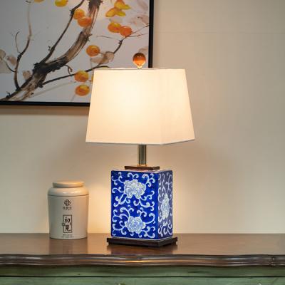 China Modern Decorative Light Blue Bedroom Ceramic Nightstand Hotel Reading Room Study Living Room Flower Sale Ceramic Desk Lamp for sale