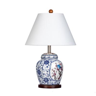 China Asian Chinese new style simple bedroom bedside laHand-painted porcelain blue and white creative large living room decorative desk lamp for sale