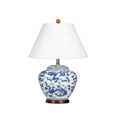 China Hand-made ceramic Chinese table lamp blue and white pattern with general round dressing basket table lamp pot ornaments can be customized table for sale