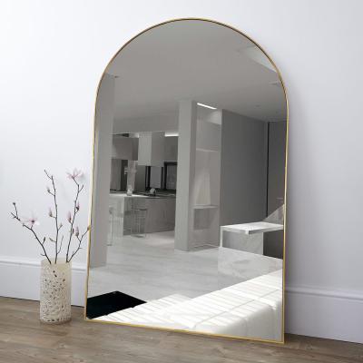 China Minimalist custom wholesale gold hung metal tall tall framed long wall cladding arched floor standing full length mirror espejo spiegel for sale