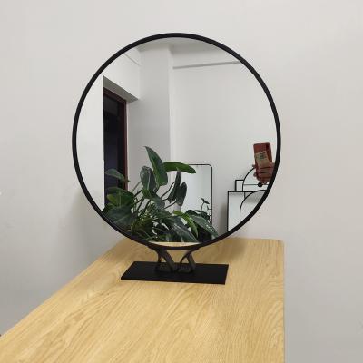 China Wholesale custom made black round aluminum alloy minimalist brushed frame mounted bathroom table mirror espejos spiegel for sale