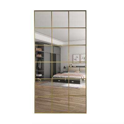 China Large minimalist custom gold rectangular oversized metal framed large full length wall window grille mirror espejo spiegel spiegel for sale