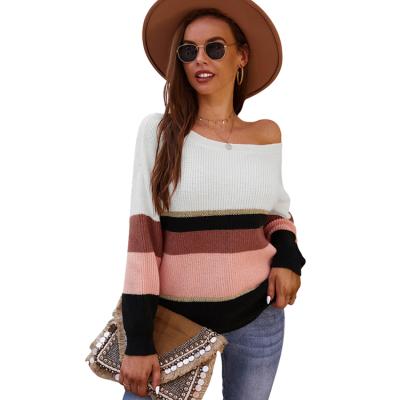 China wholesale Anti-wrinkle custom striped breathable pullovers anti-pilling crewneck knit sweater for women for sale