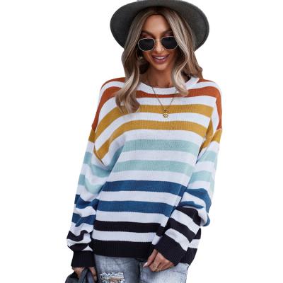 China Wholesale Custom Anti-wrinkle Round Neck Breathable Sweaters Striped Knitting Sweater For Women for sale