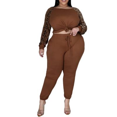 China Wholesale 2021 Solid Colors Leopard Print Clothing Anti-Static 2 Pieces Set Women for sale