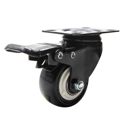 China 2 Inch Swivel PU Smooth Wheel Locking Bench Total Caster Flat Plate Caster for sale