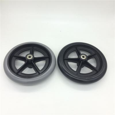 China Solid Plastic Wheelchair JQ Caster 200mm Bearings Wheel For Wheelchair Front Leg for sale