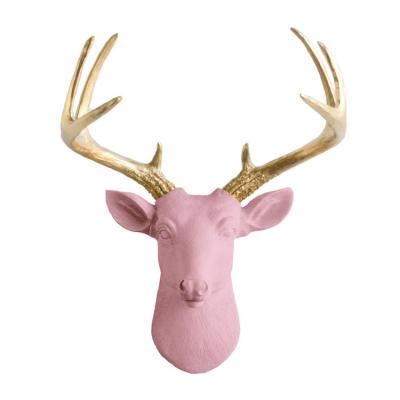 China Artificial Mounted Europe Faux Statue Deer Wall Hanging Head Decor for sale