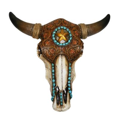 China Europe Wall Mount Head Longhorn Horns Buffalo Skull Home Decor Table Sculpture for sale